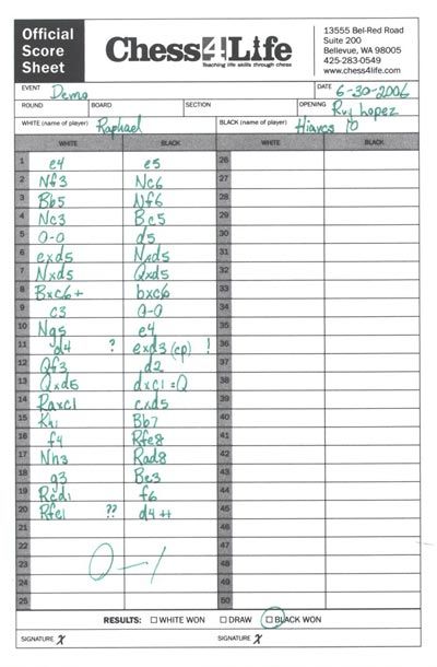 Chess scoresheet