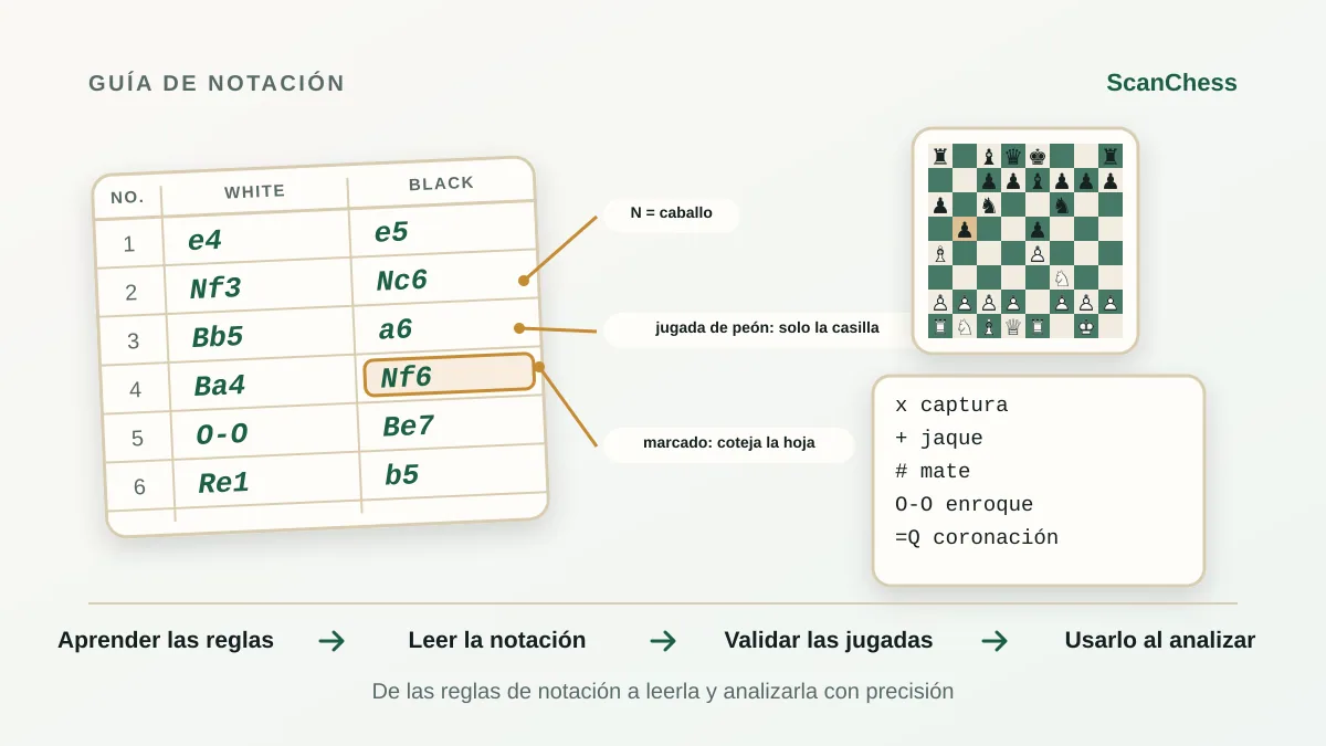 Flujo de trabajo de ScanChess para Libro de ajedrez a PGN: escanea diagramas de un libro que es tuyo