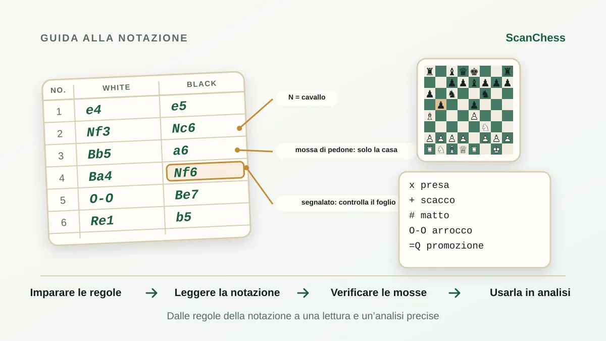 Flusso ScanChess per Libro di scacchi in PGN: scansiona i diagrammi di un libro che è tuo