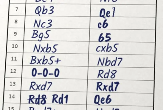 Ambiguous rows on the demo scoresheet including Qe1-looking seven and sixty-five